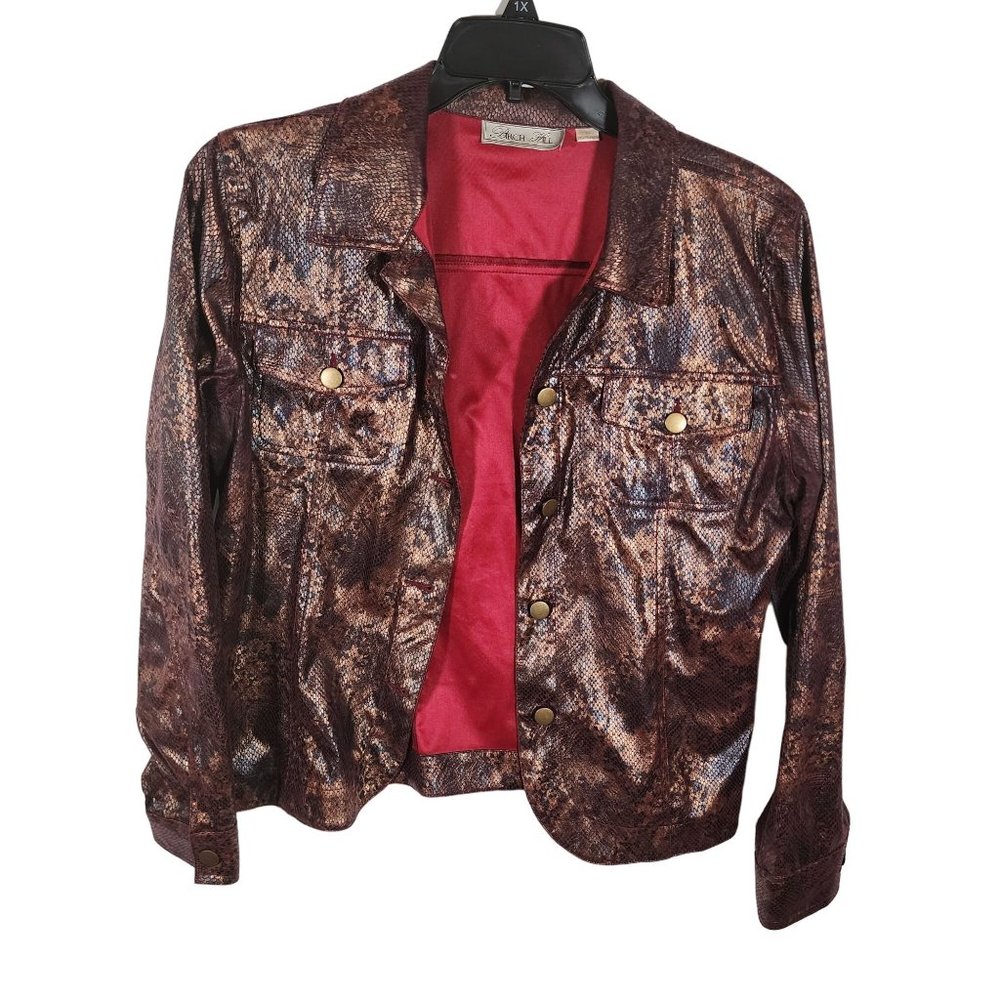 Birch Hill Medium Women's Brown Copper Snake Print‎ Button Up Jacket